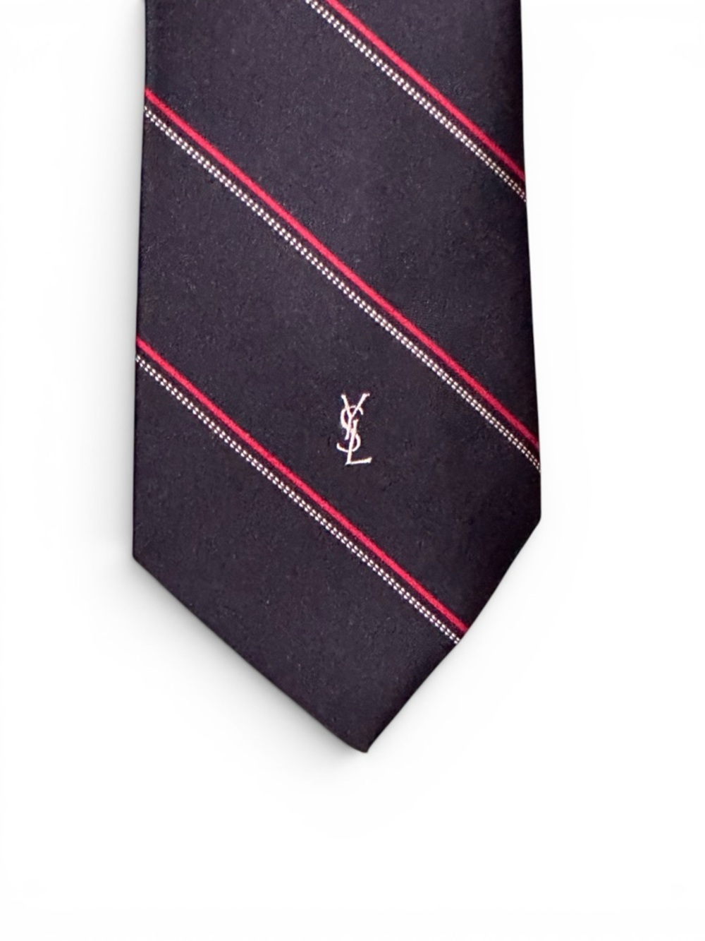 VTG YSL Yves Saint Laurent Neck Tie Necktie Black Diagonal Stripe Red 55.5"x3"